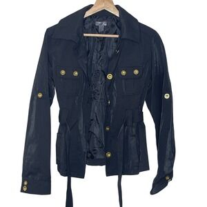 Poetry Clothing Women's Black Utility Belted Jacket Gold Buttons Size L